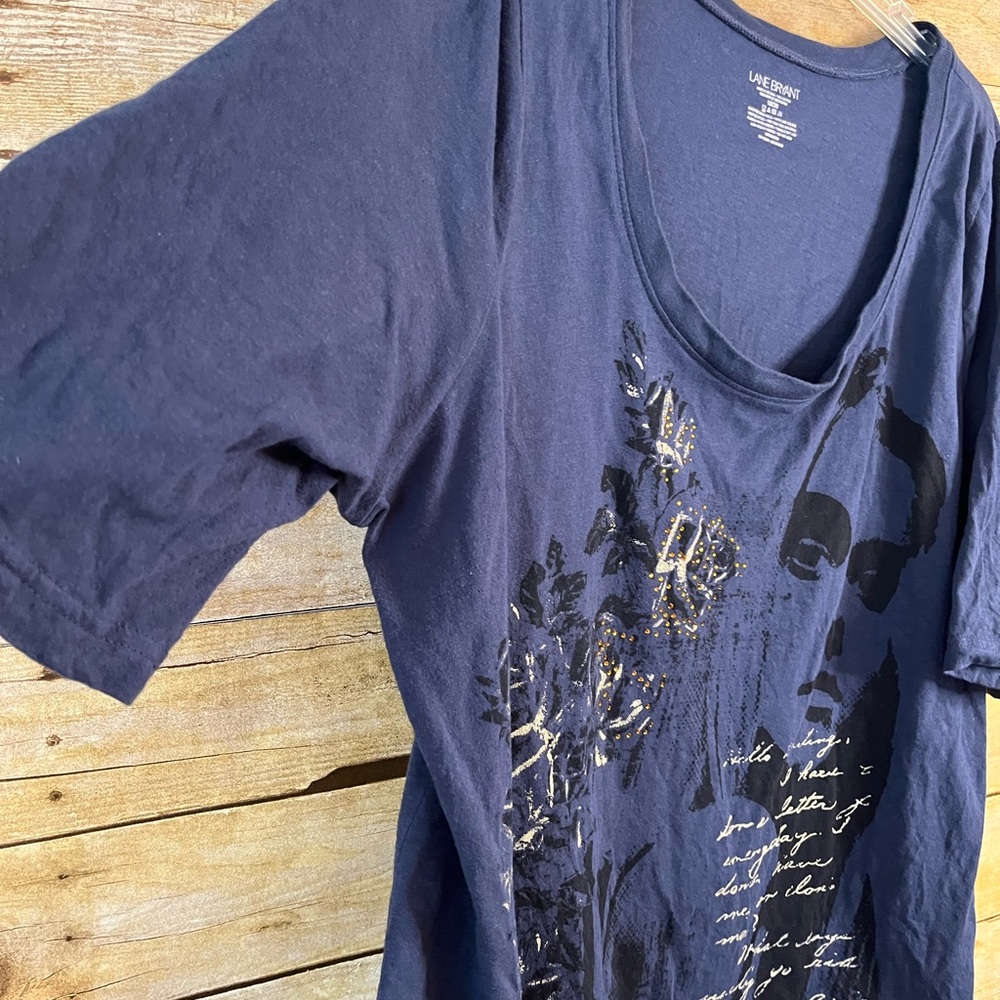 Lane Bryant Women’s Navy Blue Graphic Tee T-Shirt Elbow Sleeves EUC Size 18-20 - Picture 2 of 4